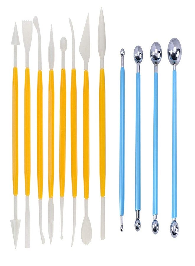 URBAN BOX Modelling Ball Tools Stainless Steel Double-end Balls Sculpting Tools with Plastic Carving Double Heads Pottery Clay Ceramic Polymer Tool(Set of 8 Modelling Tool & 4 Ball Tool) - Image 1